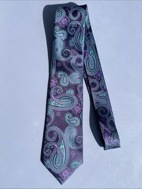 Hisdern: Men's Paisley Dress Tie in Teal and Purple